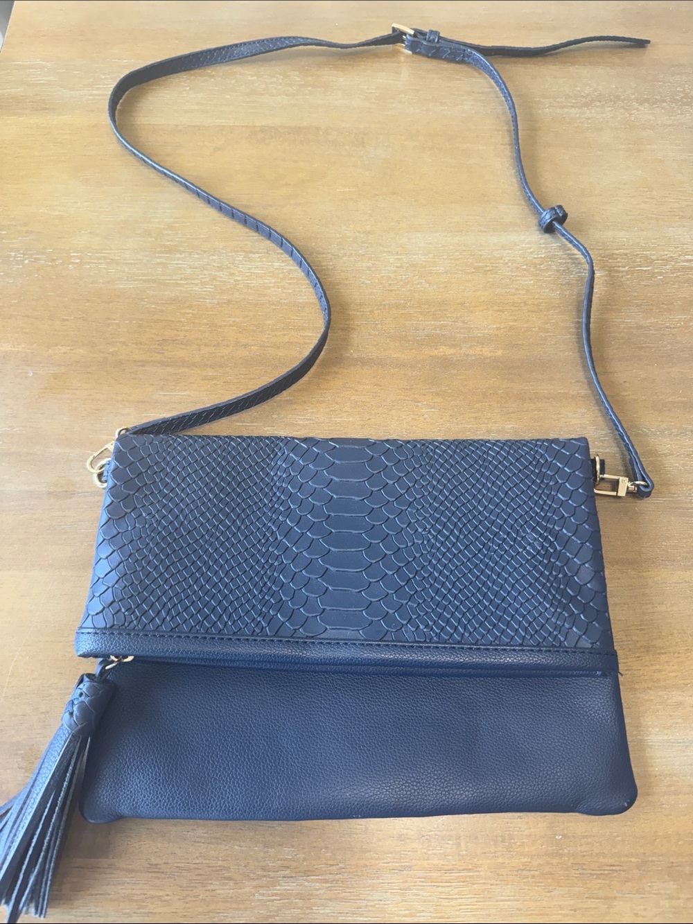 Gigi New York navy snakeskin clutch/crossbody